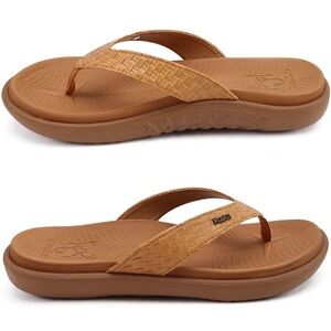 KuaiLu Womens Ladies Flip Flops Thong Sandals Size 8.5 Brass Khaki